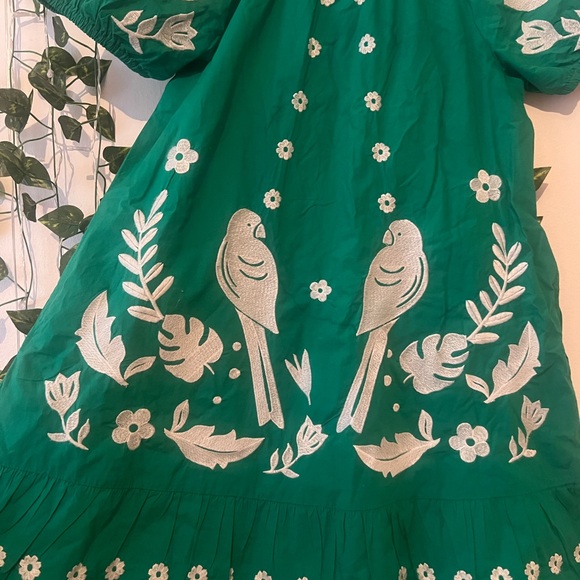 Mini Boden Green Parrot Embroidered Dress - Picture 6 of 9
